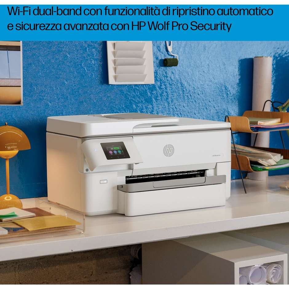 HP OfficeJet Pro 9720e (53N95B) Stampante Multifunzione Inkjet Professionale Grandi Formati A3/A4 3-in-1 ADF 35 Fogli Fronte/Retro Automatico Touchscreen Wi-Fi Bianco