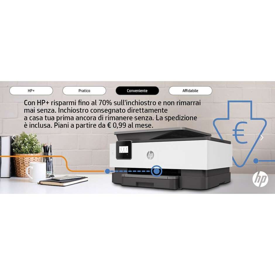 HP OJ8014E 228G0B Office Jet Stampante Multifunzione 3in1 Wi-Fi A4 Colore Grigio, Bianco