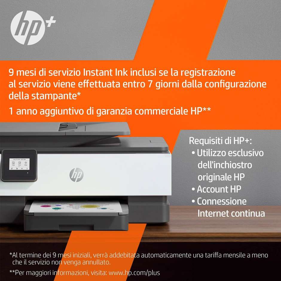 HP OJ8014E 228G0B Office Jet Stampante Multifunzione 3in1 Wi-Fi A4 Colore Grigio, Bianco