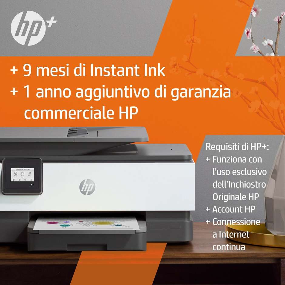 HP OJ8014E 228G0B Office Jet Stampante Multifunzione 3in1 Wi-Fi A4 Colore Grigio, Bianco