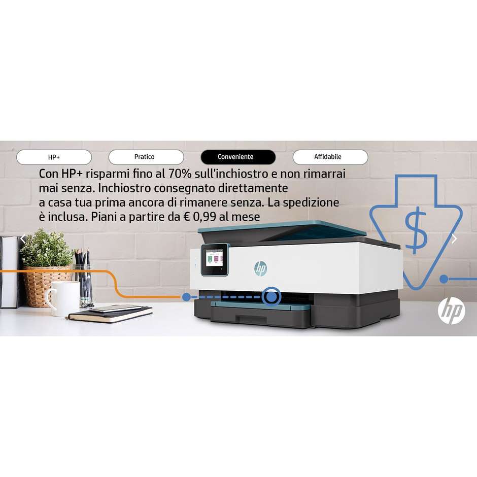 HP OJ8025E Stampante Multifunzione a colori 4-in-1 Wi-Fi Formato A4 colore nero e verde