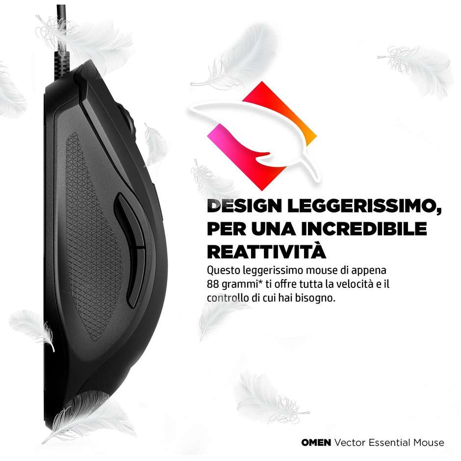 HP OMEN Vector Essential Mouse Gaming RGB con Sensore Ottico OMEN Radar 3 fino a 7200 DPI e 6 Pulsanti Programmabili - Nero (8BC52AA)