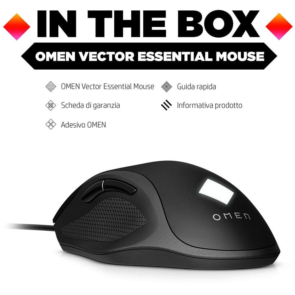 HP OMEN Vector Essential Mouse Gaming RGB con Sensore Ottico OMEN Radar 3 fino a 7200 DPI e 6 Pulsanti Programmabili - Nero (8BC52AA)