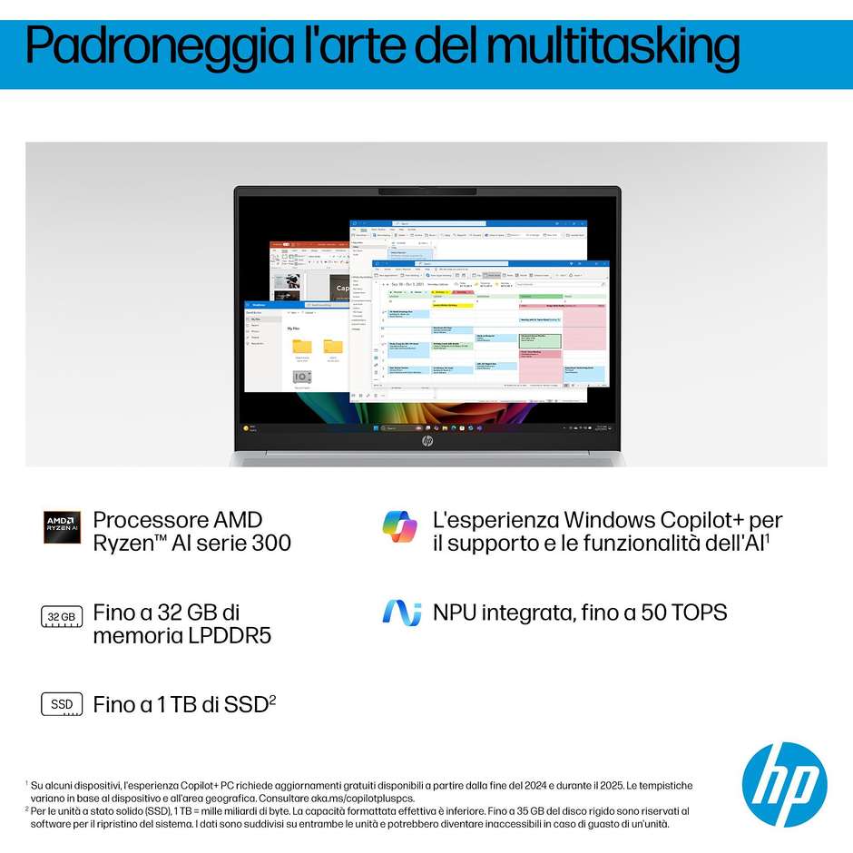HP OmniBook 5 16-ag1034nlx Laptop Next Gen AI 16" 2K AMD Ryzen AI 5 16GB 512GB Argento