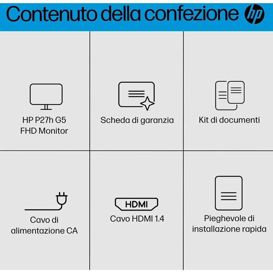 HP P27h G5 Monitor PC 27" Full HD 75Hz IPS Regolabile in Altezza Altoparlanti DisplayPort HDMI VGA Nero