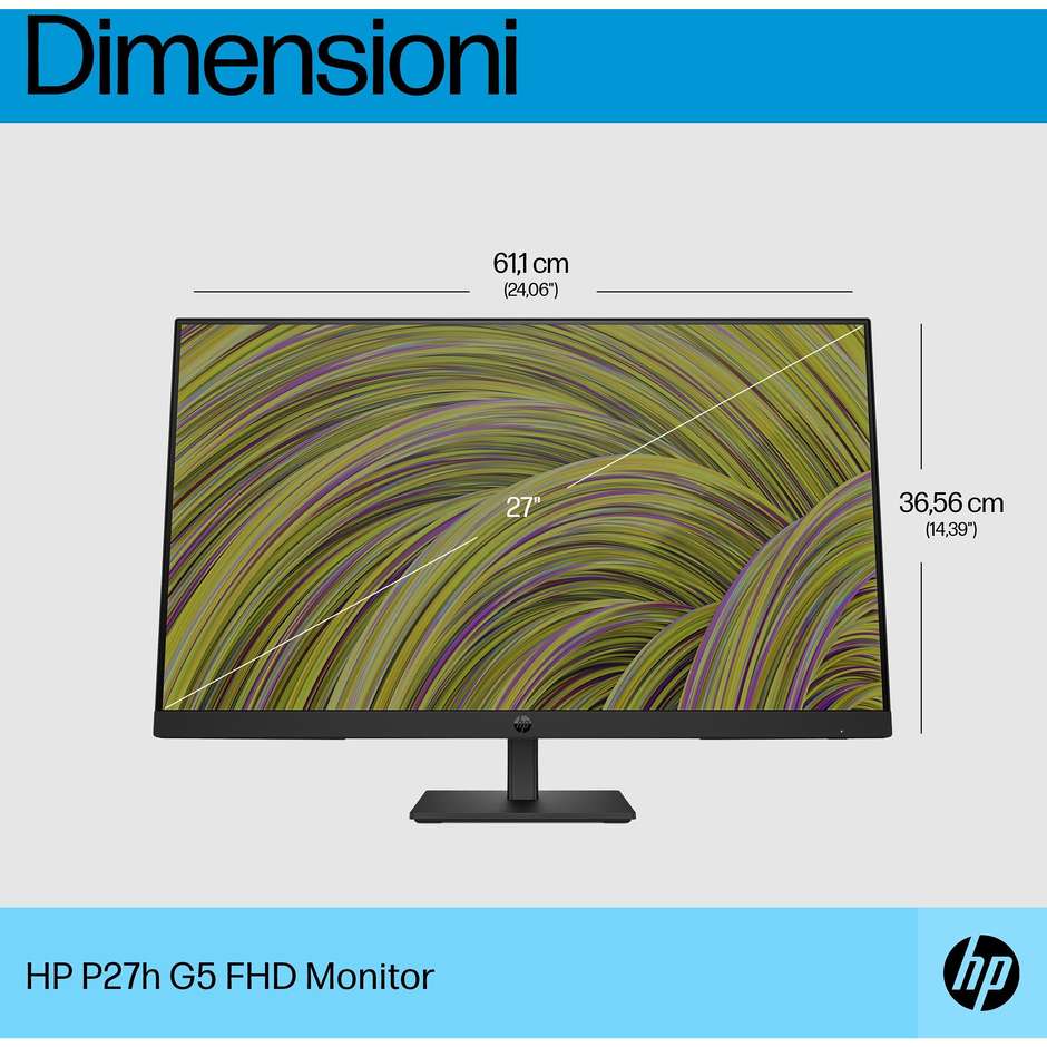 HP P27h G5 Monitor PC 27" Full HD 75Hz IPS Regolabile in Altezza Altoparlanti DisplayPort HDMI VGA Nero
