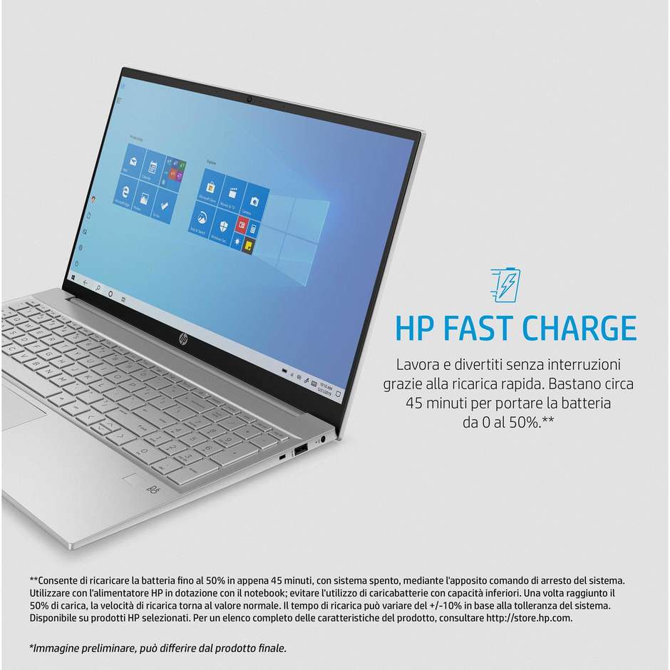 HP Pavilion 15-eh0018nl Notebook 15,6'' Full HD AMD Ryzen 7 Ram 12 Gb 512 Gb Windows 10 Home colore argento