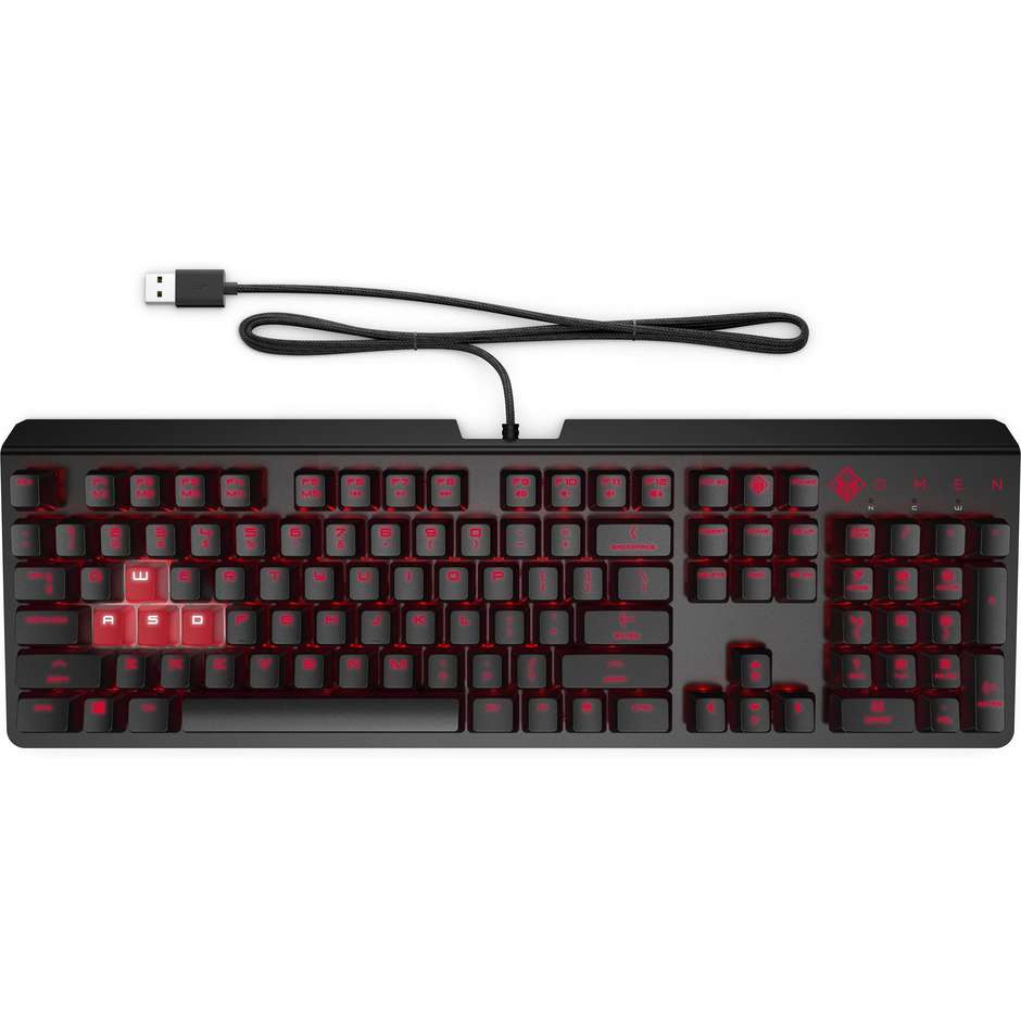 HP Pavilion Gaming Keyboard 800 Tastiera Meccanica Gaming con Switch Rossi Silenziosi Retroilluminazione RGB Poggiapolsi Cavo USB - Nero (6YW76AA)