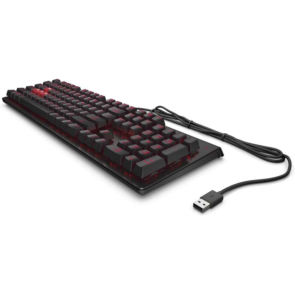 HP Pavilion Gaming Keyboard 800 Tastiera Meccanica Gaming con Switch Rossi Silenziosi Retroilluminazione RGB Poggiapolsi Cavo USB - Nero (6YW76AA)