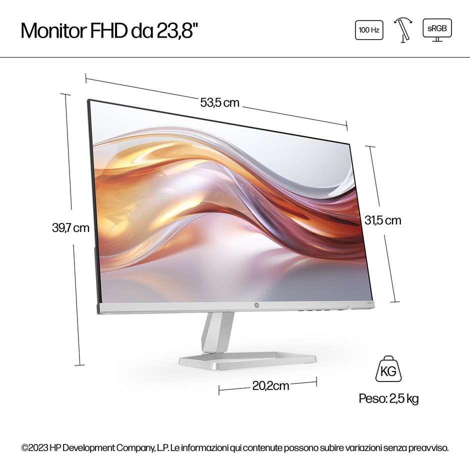 HP Series 5 524sf Monitor PC 23.8" Full HD 100Hz IPS HP Eye Ease HDMI VGA Bianco