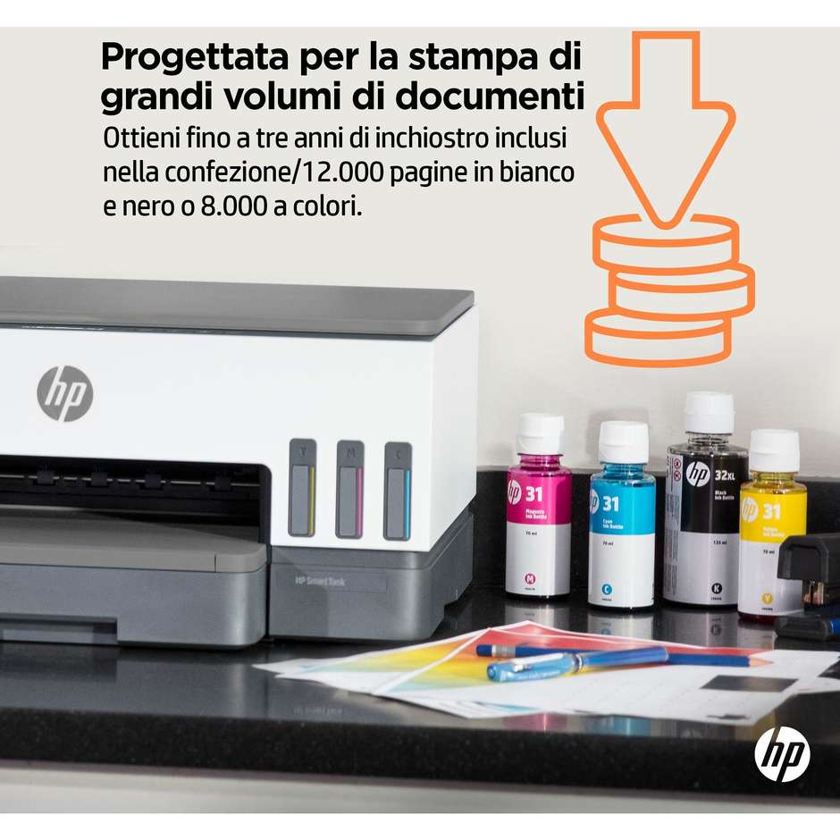 HP Smart Tank 7005 (28B54A) Stampante Multifunzione Inkjet 3-in-1 A4 a Serbatoi Ricaricabili Fronte/Retro Automatico Wi-Fi Dual Band Auto-Healing Bianco/Grigio