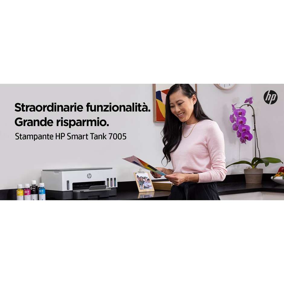 HP Smart Tank 7005 Multifunzione 3-in-1 Inkjet Serbatoi Ricaricabili A4 Fronte/Retro Automatico Wi-Fi Bianco/Grigio
