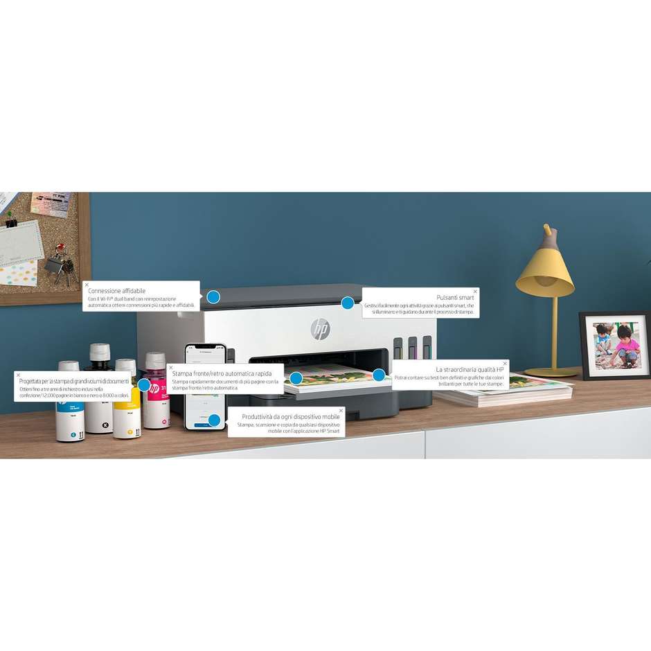 HP Smart Tank 7005 Multifunzione 3-in-1 Inkjet Serbatoi Ricaricabili A4 Fronte/Retro Automatico Wi-Fi Bianco/Grigio