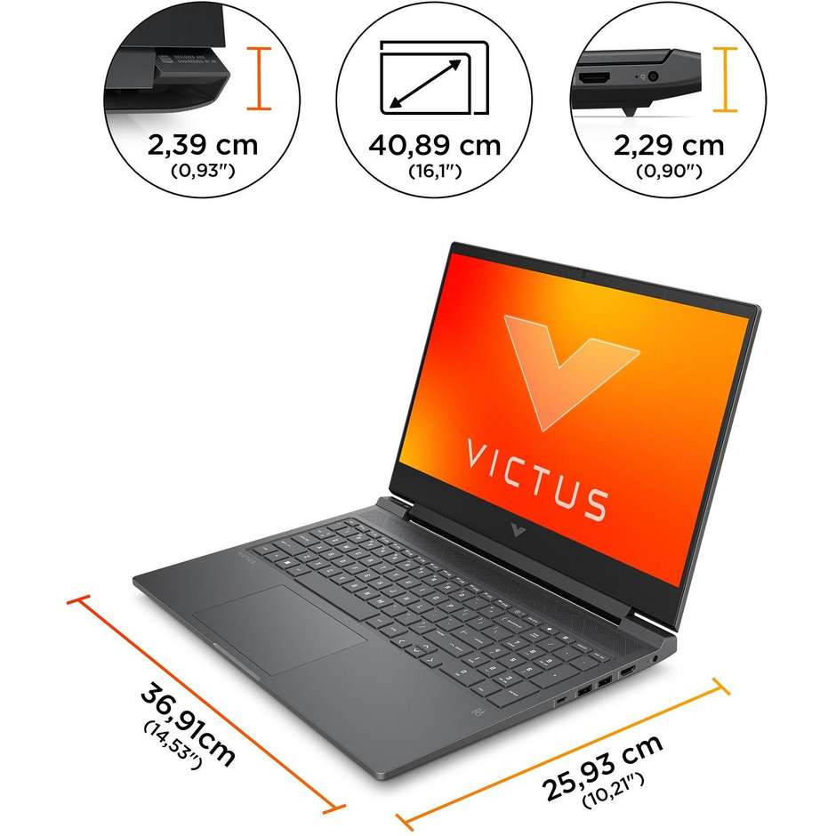HP Victus Gaming 16-s0029nl Notebook 16,1" Full HD AMD Ryzen 7 Ram 16 Gb SSD 512 Gb Windows 11 Home colore nero