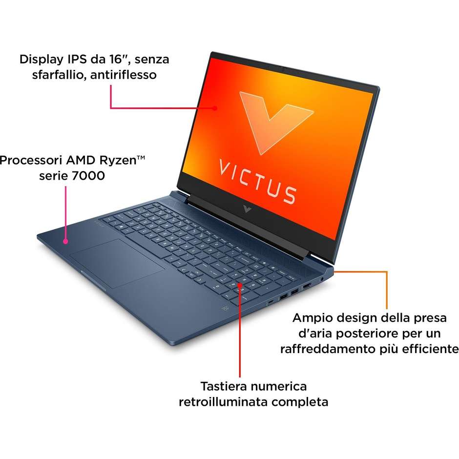 HP Victus Gaming 16-s0029nl Notebook 16,1" Full HD AMD Ryzen 7 Ram 16 Gb SSD 512 Gb Windows 11 Home colore nero
