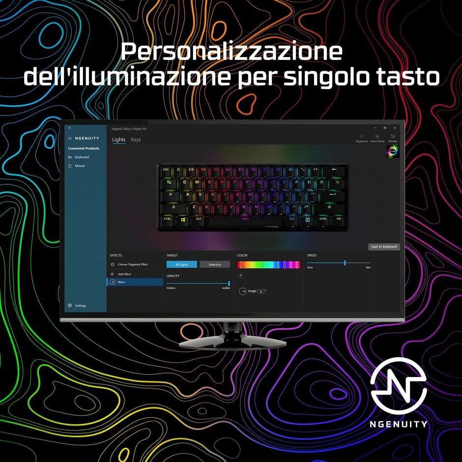 HyperX Alloy Origins 60 Tastiera Meccanica Gaming Compatta 60% Switch Lineari HyperX Red Retroilluminazione RGB Telaio in Alluminio Cavo USB-C (4P5N4AA)