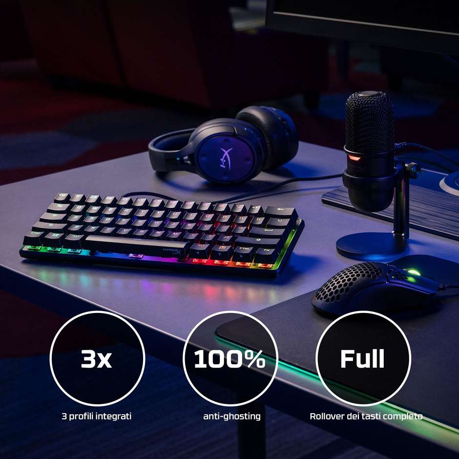 HyperX Alloy Origins 60 Tastiera Meccanica Gaming Compatta 60% Switch Lineari HyperX Red RGB Nero