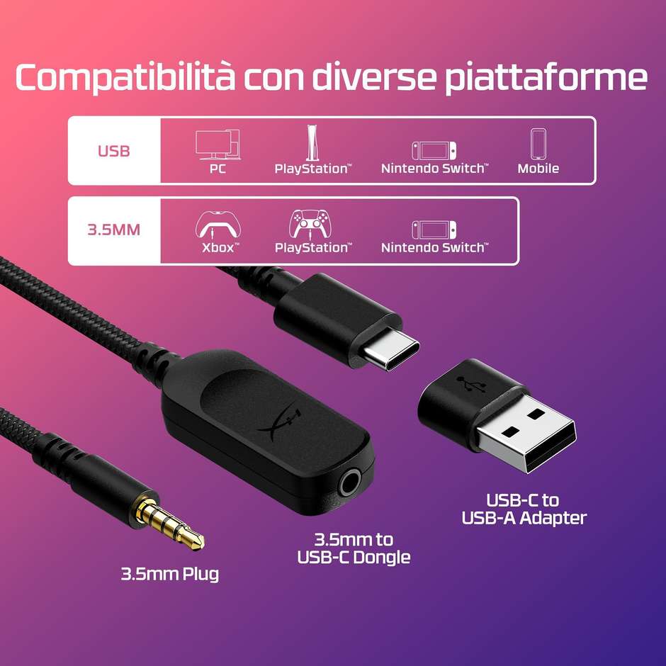 HyperX Cloud III Cuffie Gaming Cablate con Driver Angolati da 53mm DTS Spatial Audio Microfono 10mm Jack 3.5mm USB-C Nero Rosso (727A9AA)
