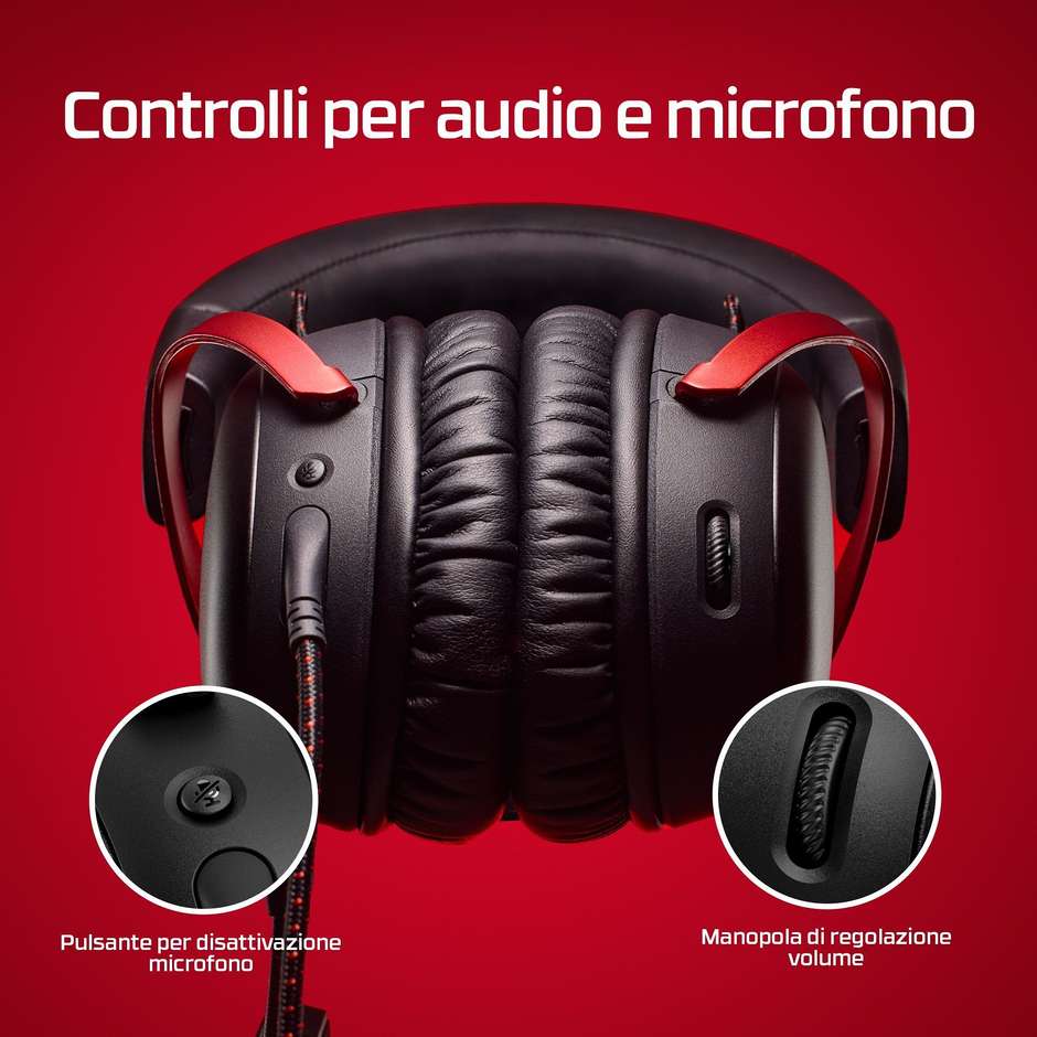 HyperX Cloud III Cuffie Gaming Cablate con Driver Angolati da 53mm DTS Spatial Audio Microfono 10mm Jack 3.5mm USB-C Nero Rosso (727A9AA)