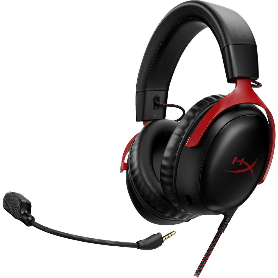 HyperX Cloud III Cuffie Gaming Cablate con Driver Angolati da 53mm DTS Spatial Audio Microfono 10mm Jack 3.5mm USB-C Nero Rosso (727A9AA)