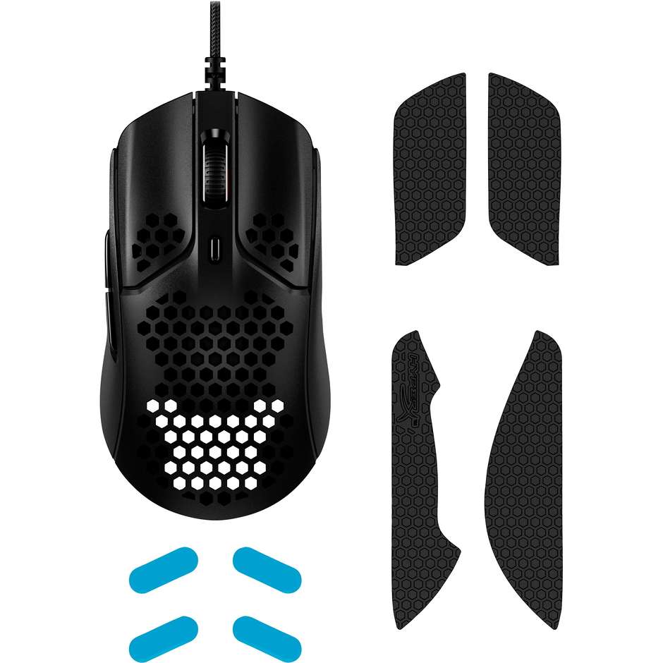 HyperX Pulsefire Haste Mouse Gaming Ultraleggero a Nido d'Ape 59g Sensore PixArt 3335 fino a 16000 DPI Cavo HyperFlex - Nero (4P5P9AA)