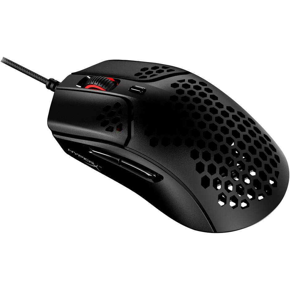 HyperX Pulsefire Haste Mouse Gaming Ultraleggero a Nido d'Ape 59g Sensore PixArt 3335 fino a 16000 DPI Cavo HyperFlex - Nero (4P5P9AA)