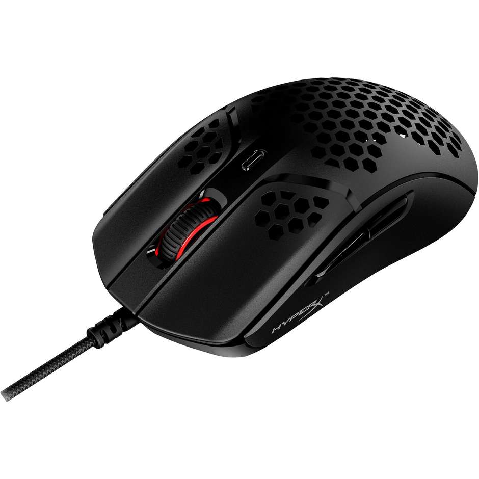 HyperX Pulsefire Haste Mouse Gaming Ultraleggero a Nido d'Ape 59g Sensore PixArt 3335 fino a 16000 DPI Cavo HyperFlex - Nero (4P5P9AA)