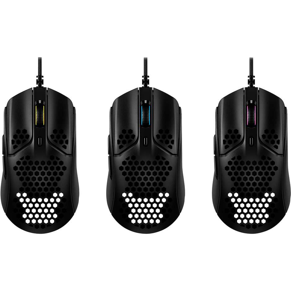 HyperX Pulsefire Haste Mouse Gaming Ultraleggero a Nido d'Ape 59g Sensore PixArt 3335 fino a 16000 DPI Cavo HyperFlex - Nero (4P5P9AA)