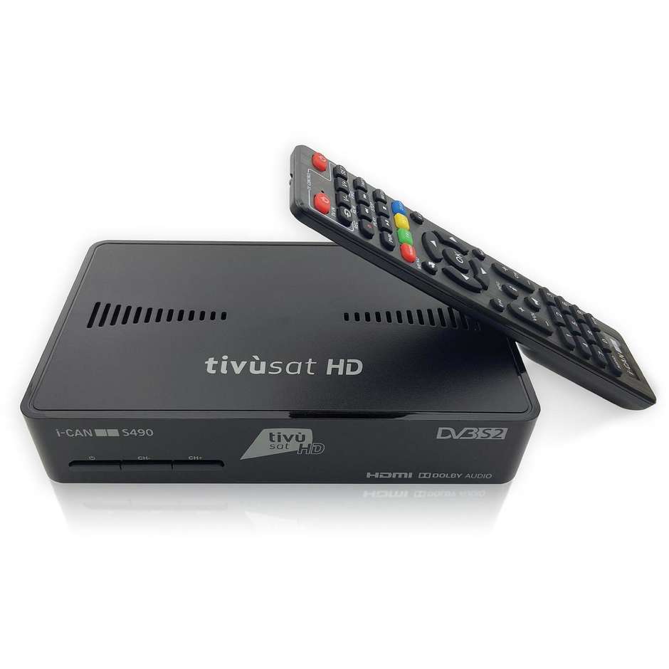 i-CAN S490 Decoder Digitale Satellitare tivùsat HD DVB-S2 HEVC Ethernet Nero