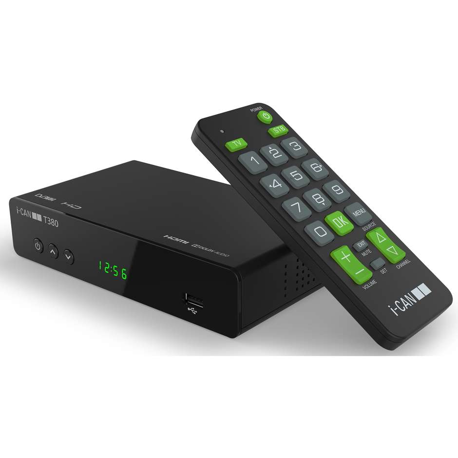 i-CAN T380 decoder digitale terrestre HD Free to Air telecomando universale 2 in 1