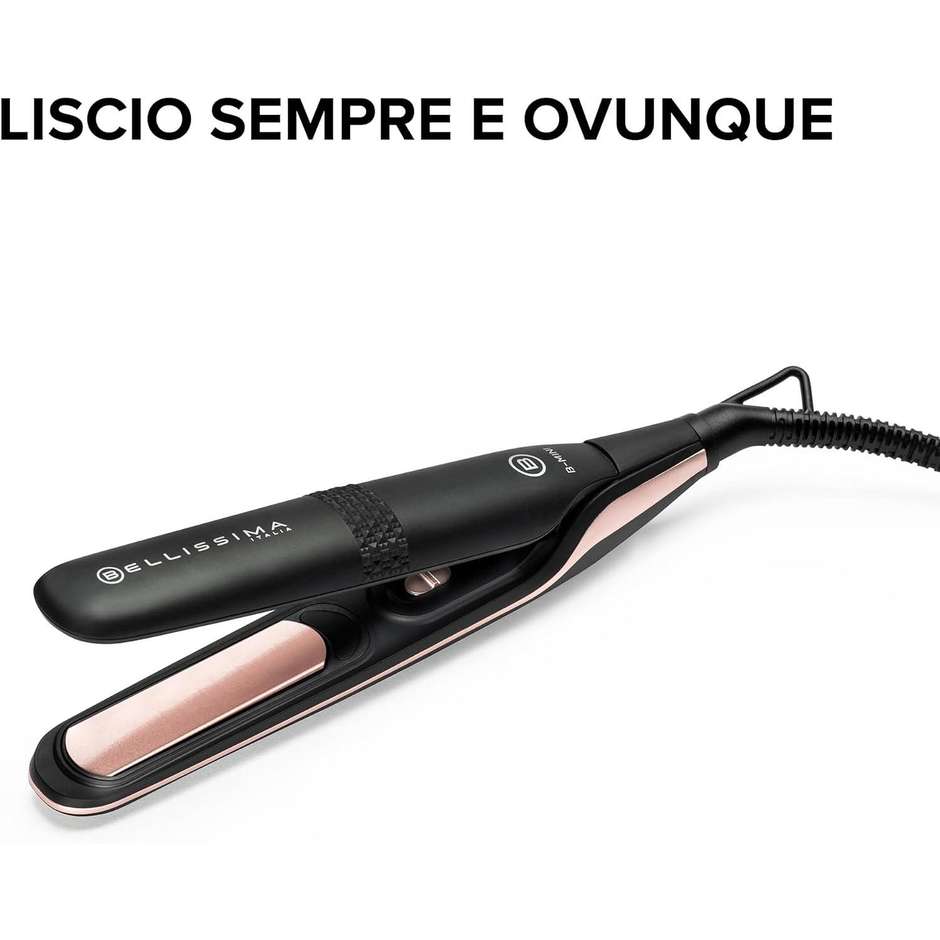 Imetec 11877 B-Mini Piastra Mini da Borsa e da Viaggio per Capelli corti Temperatura 200°C  Colore Nero, Rosa