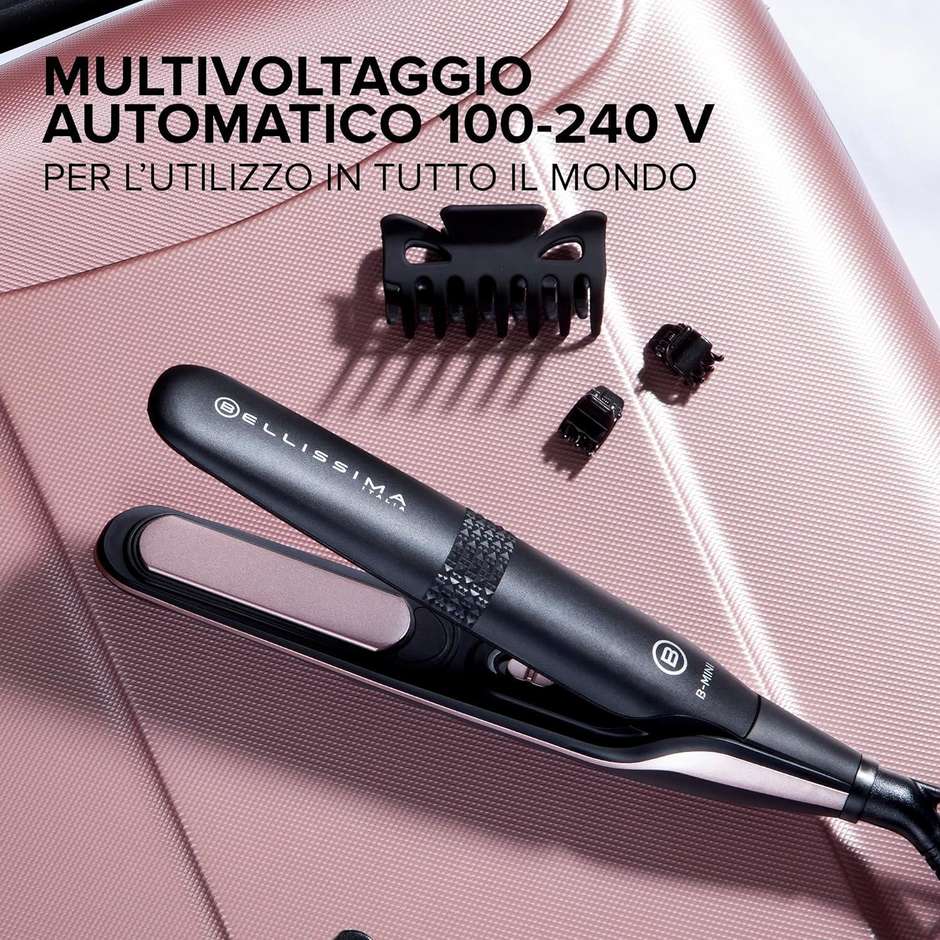 Imetec 11877 B-Mini Piastra Mini da Borsa e da Viaggio per Capelli corti Temperatura 200°C  Colore Nero, Rosa