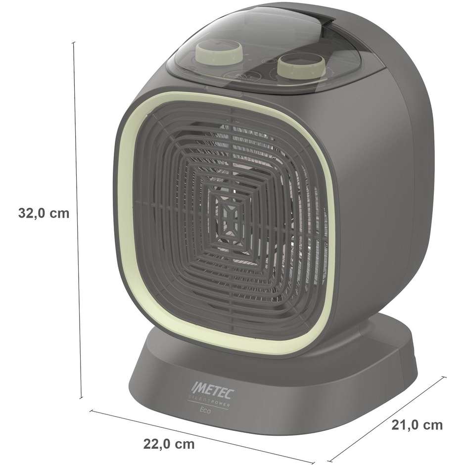 Imetec 4030 Termoventilatore Elettrico 2100 W Silent Power Eco, 4 Livelli, Termostato Regolabile, Verde/Grigio