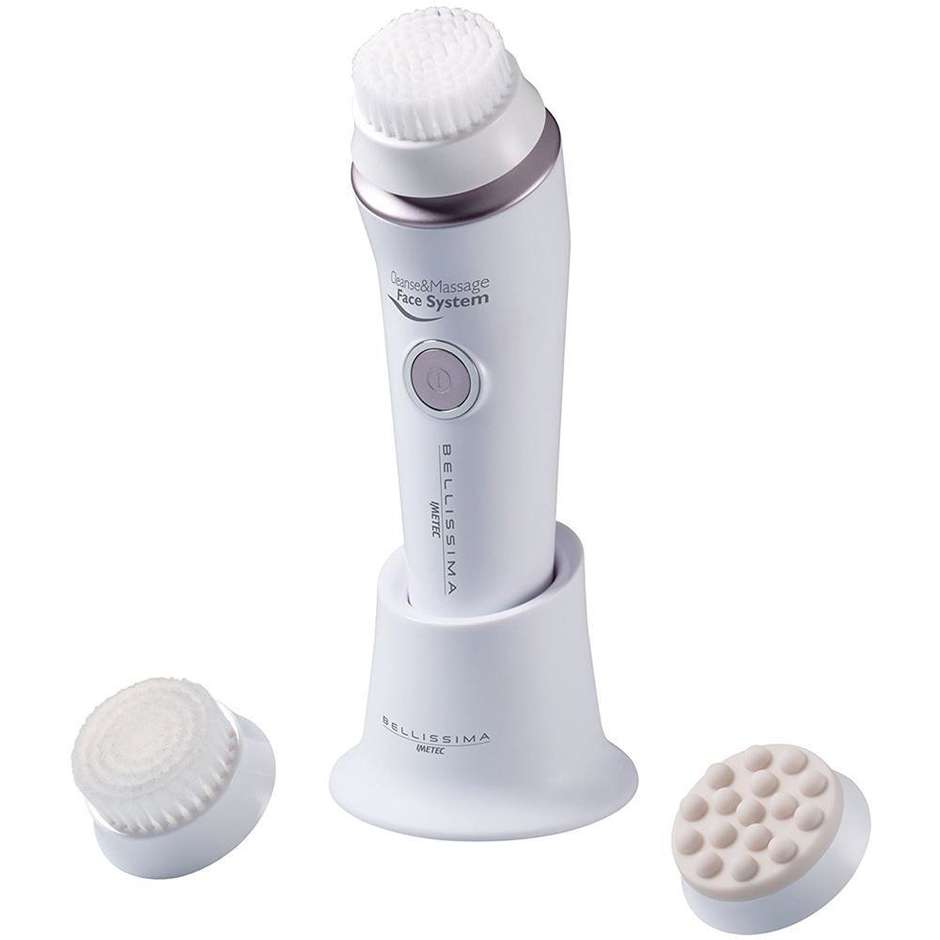 Imetec 5166 Bellissima Cleanse&Massage Spazzola per la pulizia del viso Tecnologia Sonica 3 testine colore Bianco,Rosa