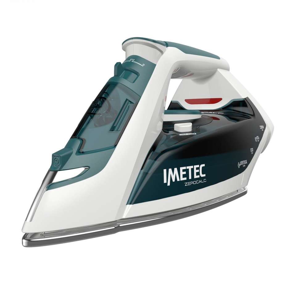 Imetec 9006 ZeroCalc Z1 2500 Ferro da Stiro a Vapore 2200W Piastra Inox 120g Bianco/Verde