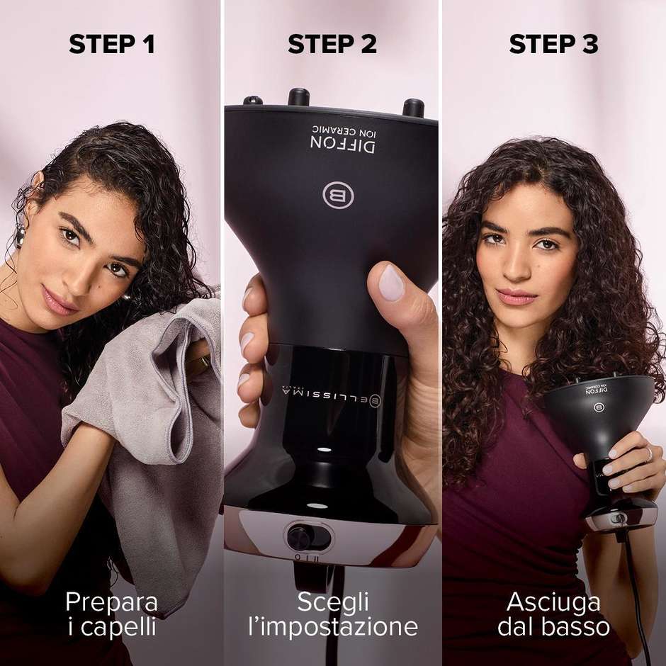 Imetec Bellissima Diffon Ion Ceramic 11968 Asciugacapelli con Diffusore Integrato per Ricci 700 W Nero e Oro