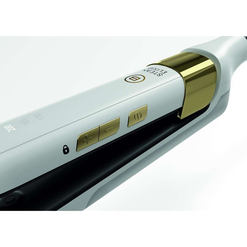 Imetec Bellissima Steam Elixir 11808 Piastra Professionale a Vapore con Olio di Argan 230 °C Bianco e Oro