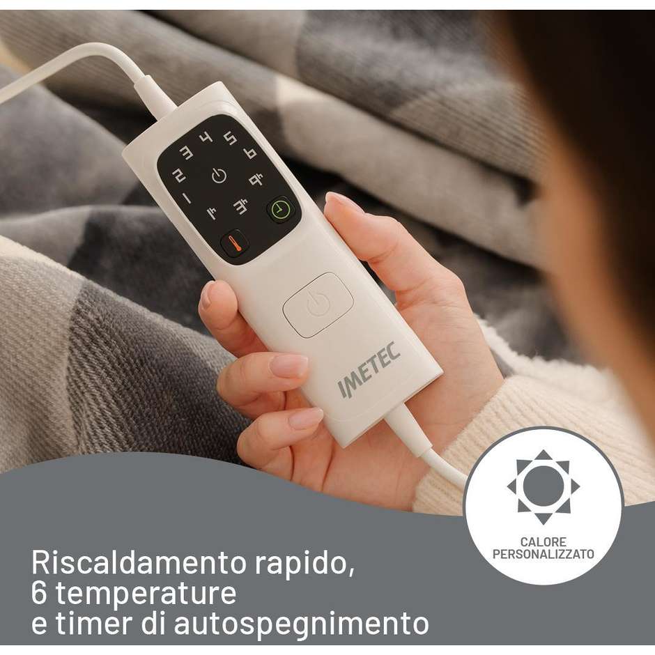 Imetec CaldoPlaid 26031 Plaid Riscaldabile Singolo 160x120 cm con Tecnologia Adapto Velluto