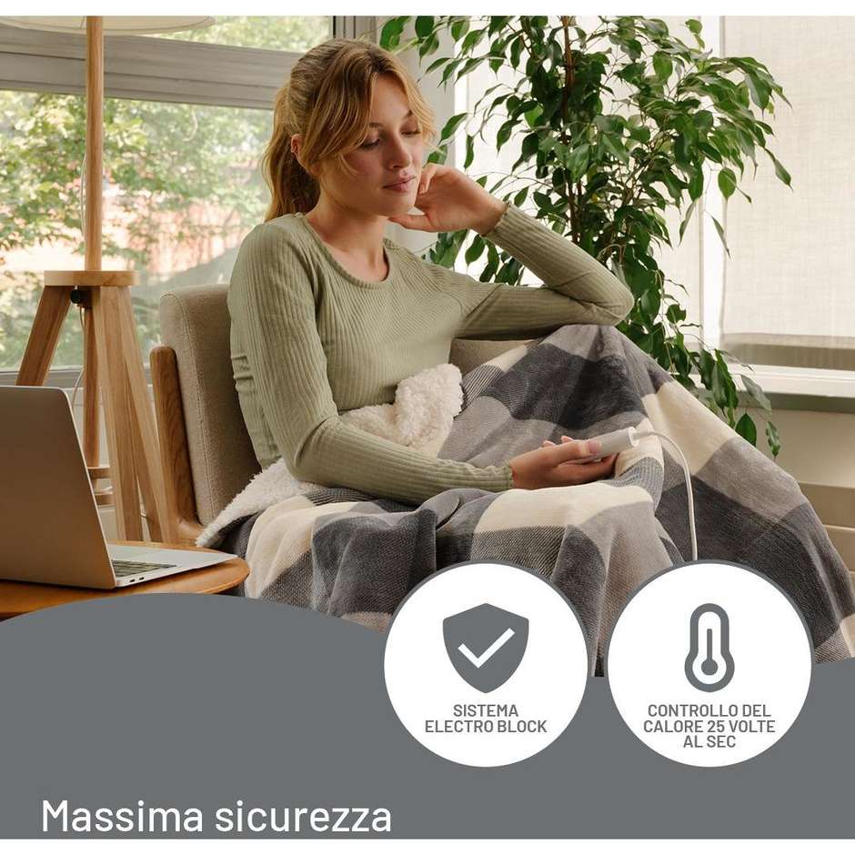 Imetec CaldoPlaid Coperta elettrica 160x120 cm 6 Temperature Potenza 150 W Colore Grigio