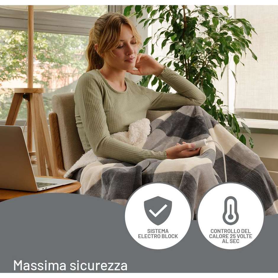 Imetec CaldoPlaid Tartan Grey 26031, coperta elettrica 160 × 120 cm