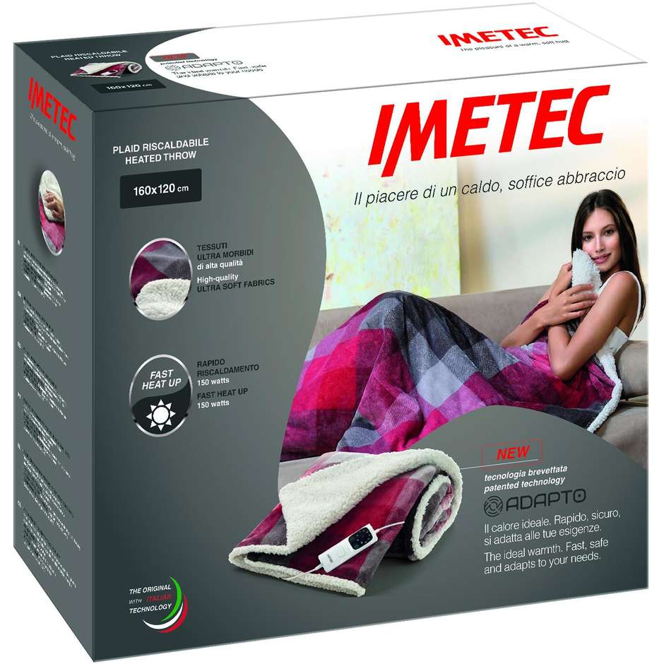 Imetec Caldoplaid Velvet Tartan 16715, coperta elettrica 160 × 120 cm