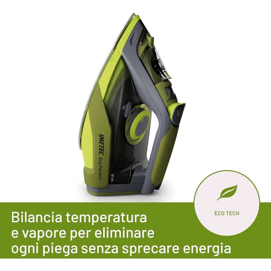 Imetec Eco Perfect 9017 Ferro da Stiro a Vapore 2400 W Tecnologia Risparmio Energetico Piastra Pro Ceramic Verde