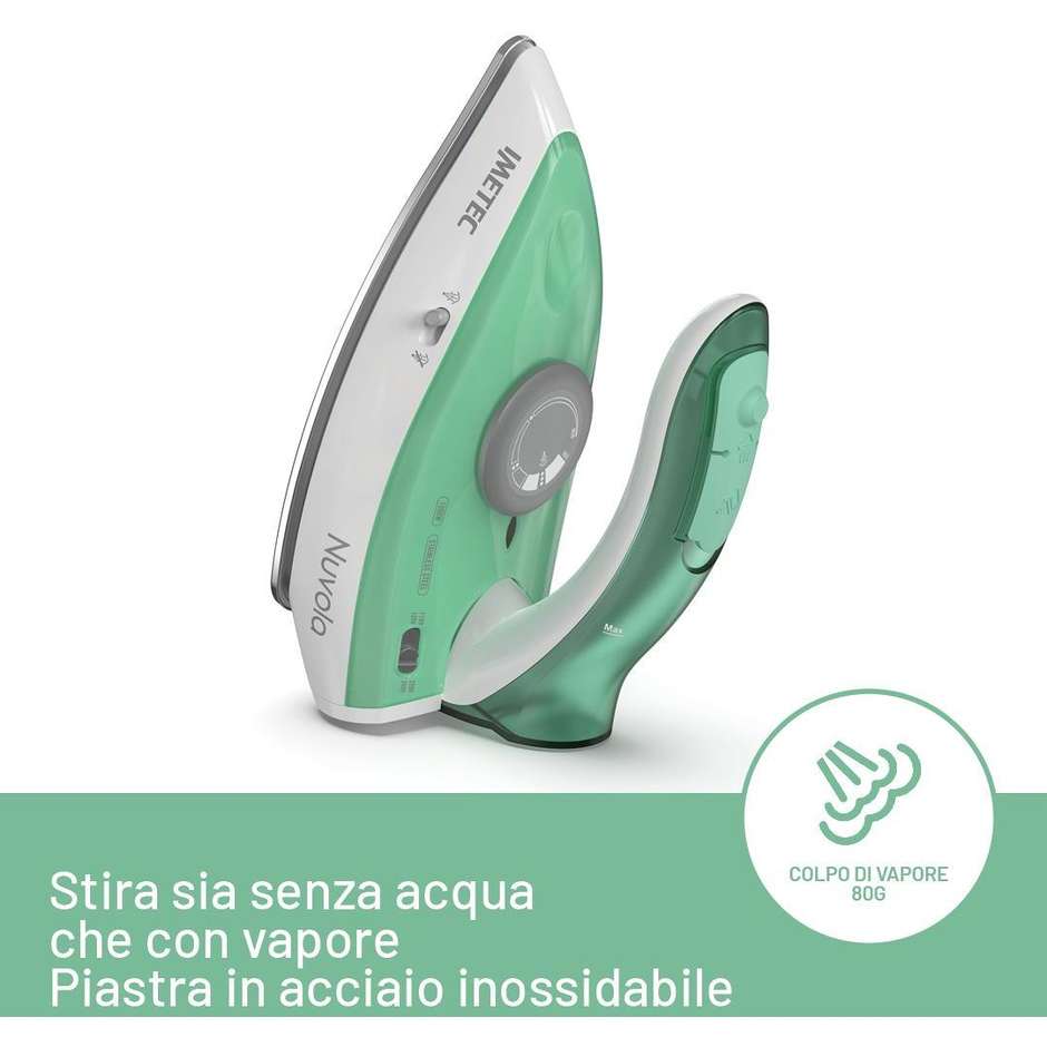 Imetec Ferro da stiro Dry & Steam Piastra in acciaio inox 1000 W Colore Acqua, Bianco