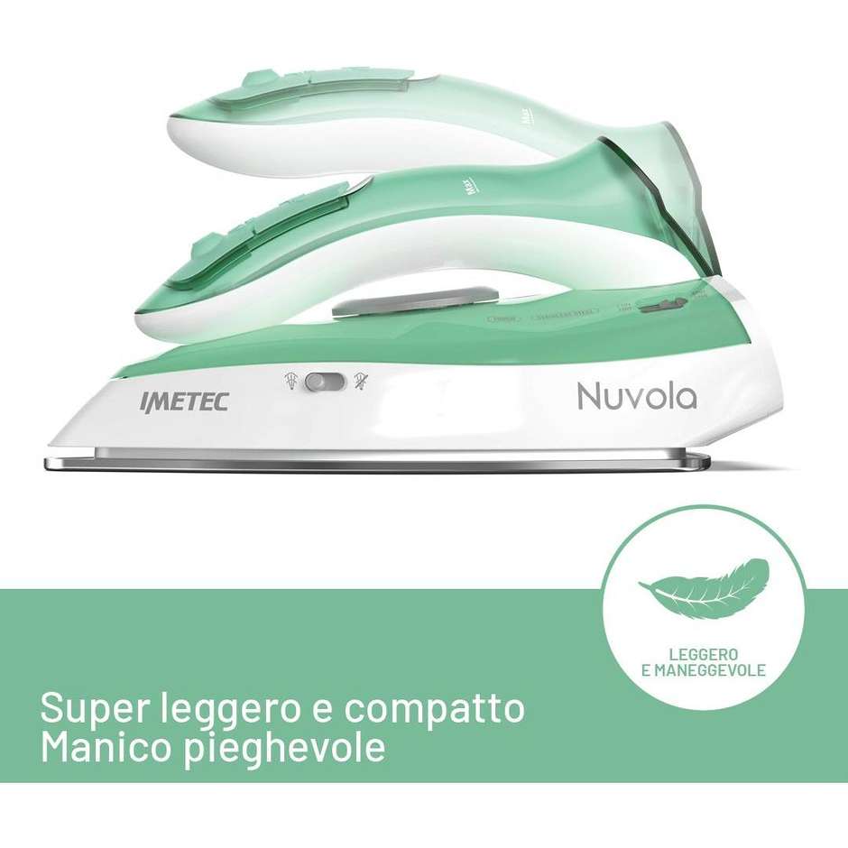 Imetec Ferro da stiro Dry & Steam Piastra in acciaio inox 1000 W Colore Acqua, Bianco