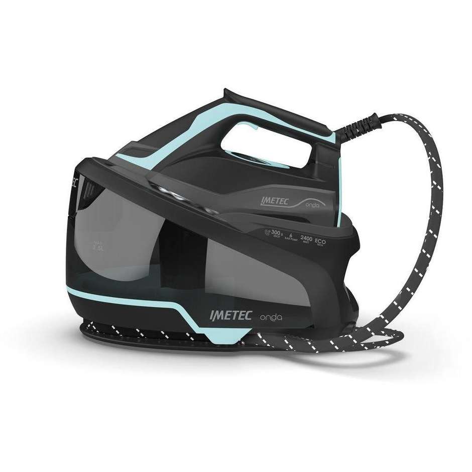 Imetec Onda P1 9028 Sistema Stirante Compatto con Piastra a Onde Serbatoio 2,5 L 2400 W Nero e Turchese