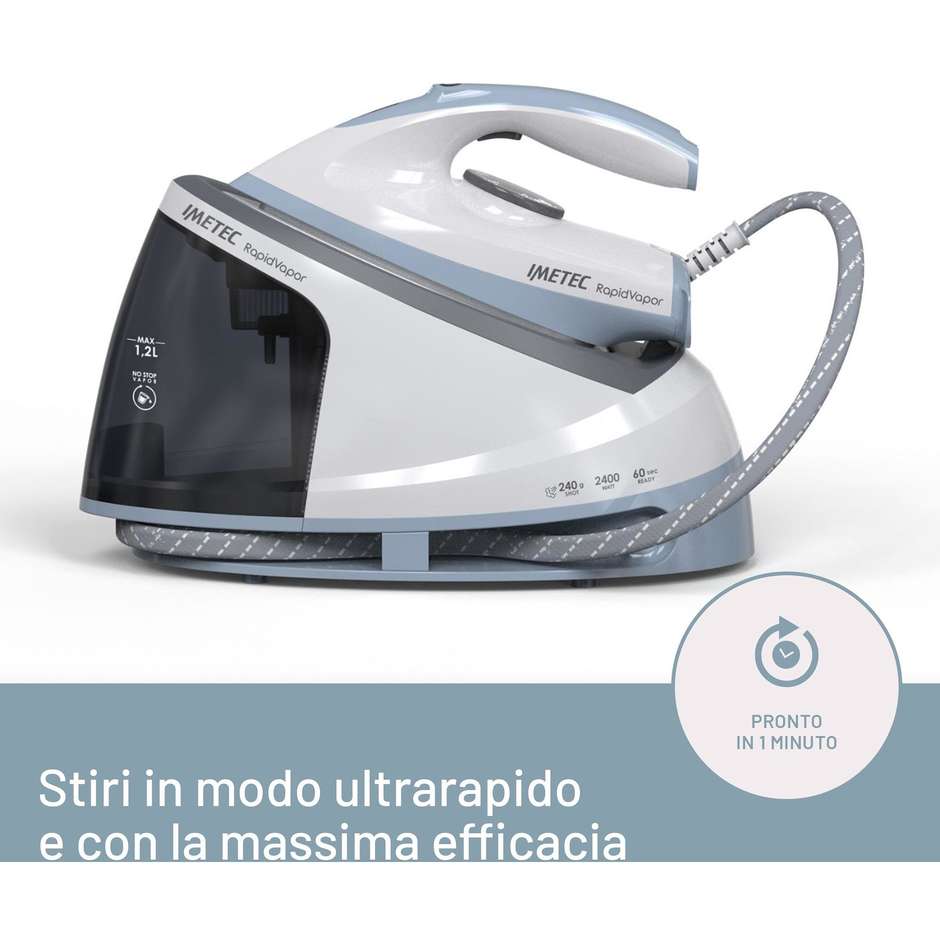 Imetec Rapidvapor Ferro da Stiro Generatore di Vapore Potenza 2400 W Colore Blu, Grigio