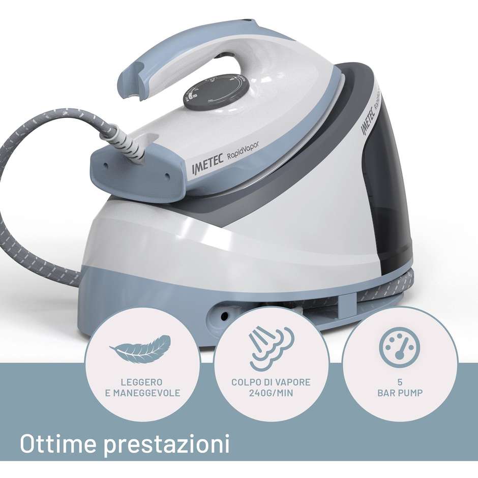 Imetec Rapidvapor Ferro da Stiro Generatore di Vapore Potenza 2400 W Colore Blu, Grigio