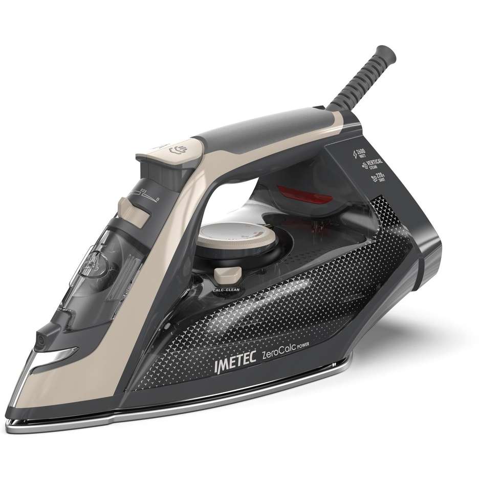 Imetec ZeroCalc Power Ferro da Stiro a Vapore 2600W Piastra Acciaio Nero/Sabbia