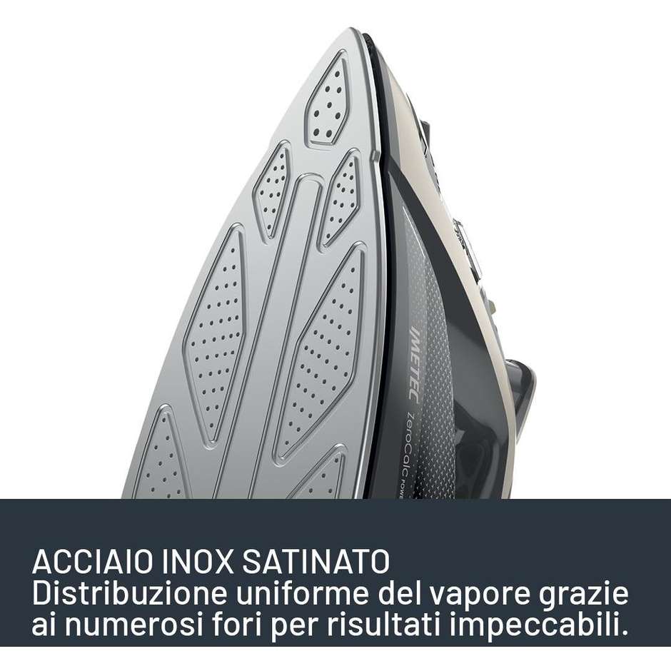 Imetec ZeroCalc Power Ferro da Stiro a Vapore 2600W Piastra Acciaio Nero/Sabbia