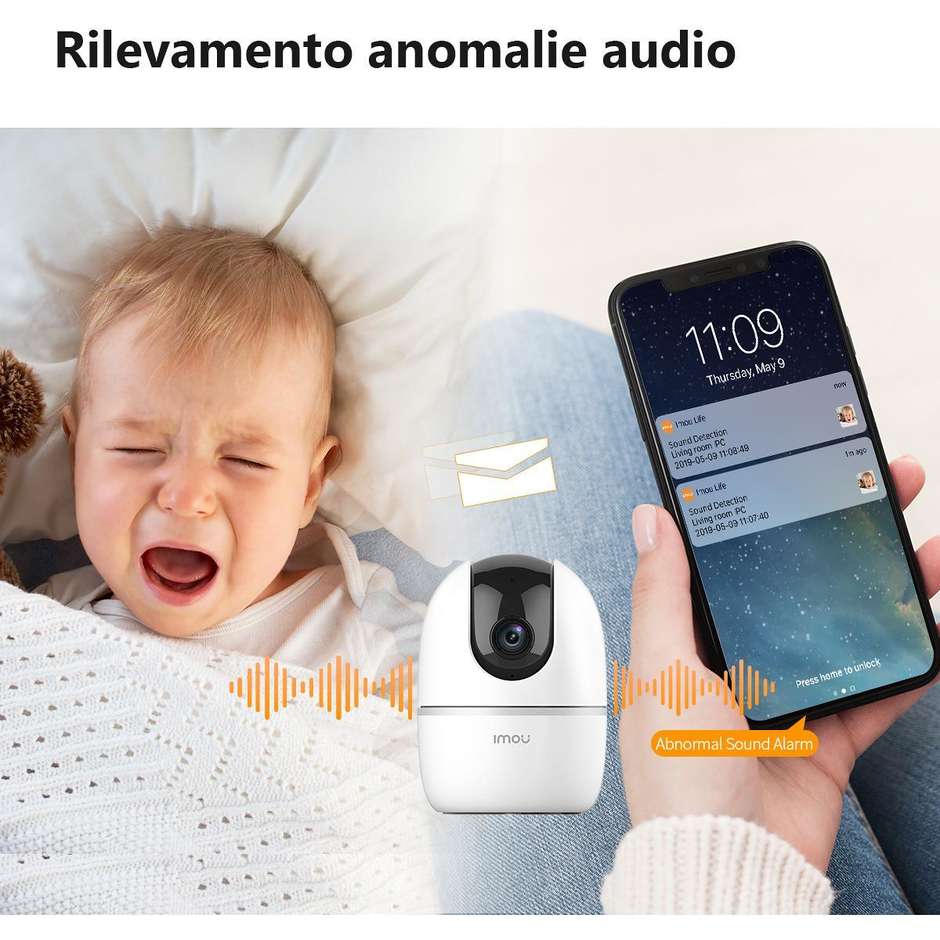 Imou A1 2Mp Telecamera motorizzata con sirena audio bidirezionale visione notturna rilevamento persone Colore Bianco